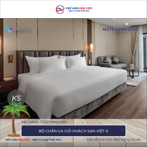 Bộ chăn ga gối khách sạn Việt Á Cotton T200 trắng trơn